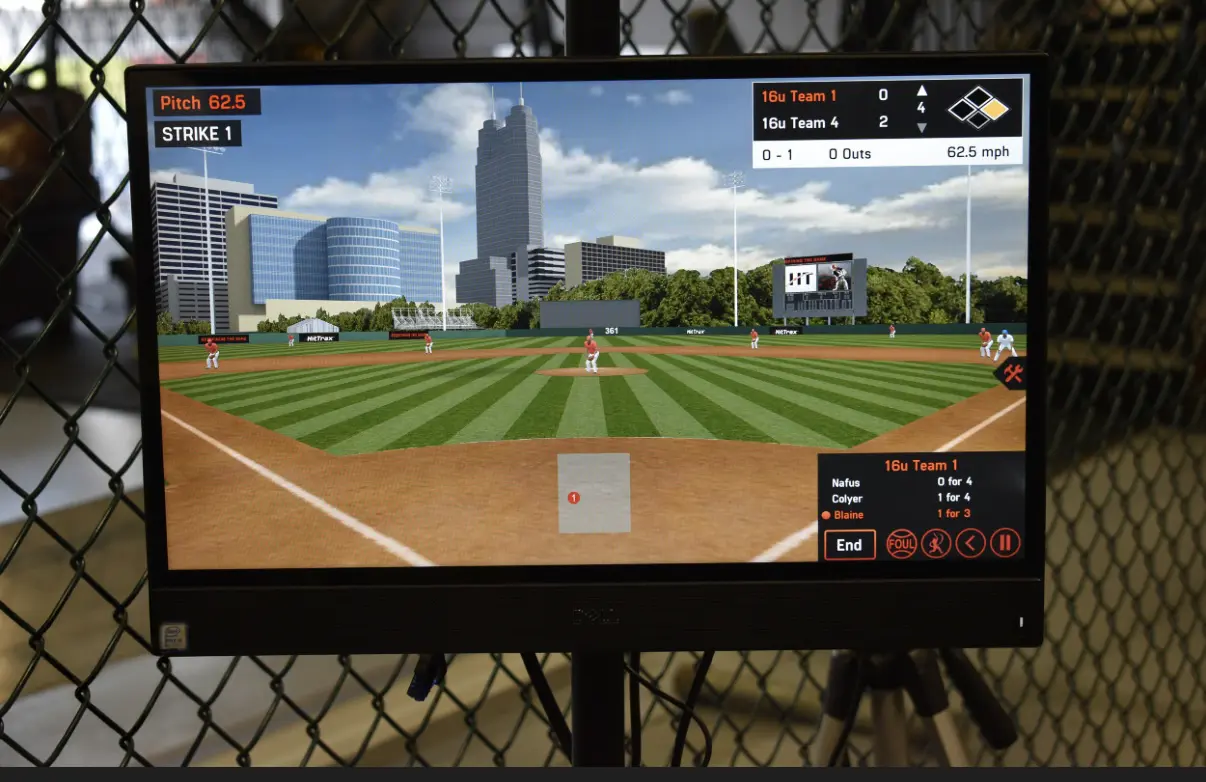 HitTrax simulator screen showing a virtual ballpark